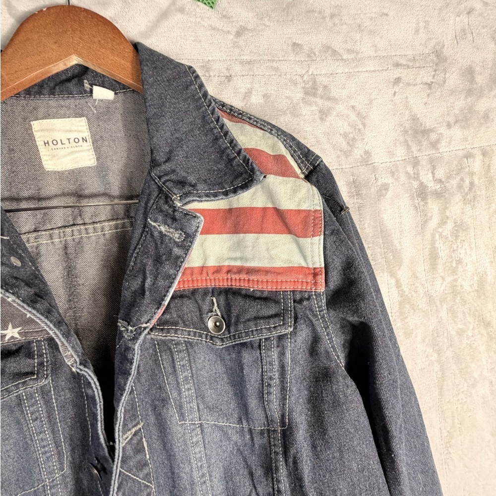 Holton Denim Jacket American Flag Patchwork Size Large - Picture 2 of 10
